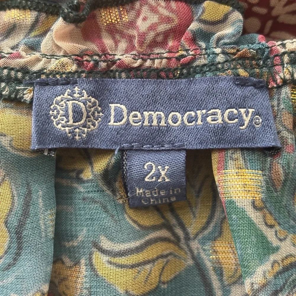 Democracy Sheer Multicolor Floral Boho Top Women’s Size 2X - Picture 2 of 16